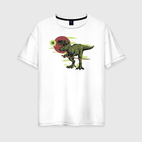 Женская футболка хлопок Oversize с принтом Диносамурай в Екатеринбурге, 100% хлопок | свободный крой, круглый ворот, спущенный рукав, длина до линии бедер
 | ninja | динозавр | катана | ниндзя | тираннозавр | япония