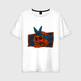 Женская футболка хлопок Oversize с принтом Skull on mirror в Екатеринбурге, 100% хлопок | свободный крой, круглый ворот, спущенный рукав, длина до линии бедер
 | art | mirror | new school | pop art | skull | арт. поп арт | зеркало | нью скулл | череп