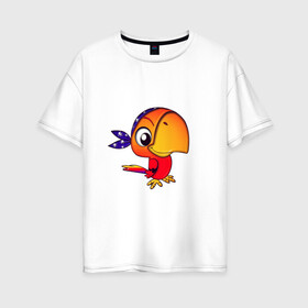 Женская футболка хлопок Oversize с принтом Попугайчик в Екатеринбурге, 100% хлопок | свободный крой, круглый ворот, спущенный рукав, длина до линии бедер
 | 
