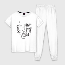 Женская пижама хлопок с принтом Absurd 1 в Екатеринбурге, 100% хлопок | брюки и футболка прямого кроя, без карманов, на брюках мягкая резинка на поясе и по низу штанин | 