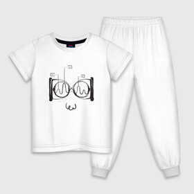 Детская пижама хлопок с принтом Absurd 2 в Екатеринбурге, 100% хлопок |  брюки и футболка прямого кроя, без карманов, на брюках мягкая резинка на поясе и по низу штанин
 | Тематика изображения на принте: абстрактный | геометрия | круги | лицо | очки | песочные часы | черно белый