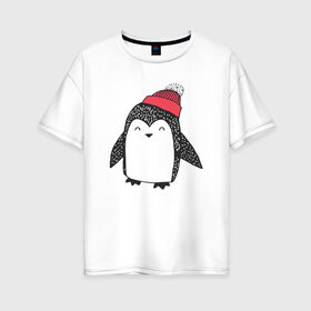 Женская футболка хлопок Oversize с принтом Милый пингвин в Екатеринбурге, 100% хлопок | свободный крой, круглый ворот, спущенный рукав, длина до линии бедер
 | 