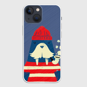 Чехол для iPhone 13 mini с принтом Морж в Екатеринбурге,  |  | Тематика изображения на принте: животные | морж | моряк | рыбак | рыбалка