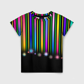 Детская футболка 3D с принтом Градиентный звездопад в Екатеринбурге, 100% гипоаллергенный полиэфир | прямой крой, круглый вырез горловины, длина до линии бедер, чуть спущенное плечо, ткань немного тянется | градиент | звезда | ленты | полоски | праздник | радость | салют | фейерверк