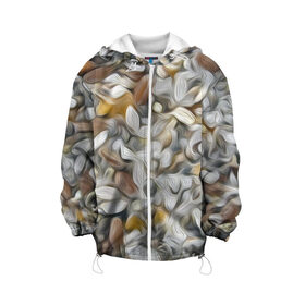Детская куртка 3D с принтом желто-серый каменный узор в Екатеринбурге, 100% полиэстер | застежка — молния, подол и капюшон оформлены резинкой с фиксаторами, по бокам — два кармана без застежек, один потайной карман на груди, плотность верхнего слоя — 90 г/м2; плотность флисового подклада — 260 г/м2 | abstraction | pebbles | stones | texture | абстракция | галька | камни | мазки | текстура