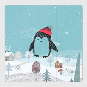 Магнитный плакат 3Х3 с принтом Милый пингвин в Екатеринбурге, Полимерный материал с магнитным слоем | 9 деталей размером 9*9 см | Тематика изображения на принте: 2021 | 7 января | bull | newyear | santa | бык | быки | бычок | год быка | дед мороз | корова | новогодние каникулы | новогодние праздники | новый 2021 | новый год | новый год 2021 | рождество | сани | санта | санта клаус