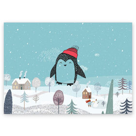 Поздравительная открытка с принтом Милый пингвин в Екатеринбурге, 100% бумага | плотность бумаги 280 г/м2, матовая, на обратной стороне линовка и место для марки
 | 2021 | 7 января | bull | newyear | santa | бык | быки | бычок | год быка | дед мороз | корова | новогодние каникулы | новогодние праздники | новый 2021 | новый год | новый год 2021 | рождество | сани | санта | санта клаус