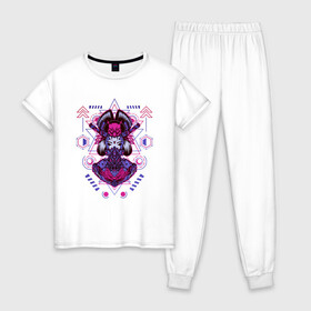 Женская пижама хлопок с принтом Geisha в Екатеринбурге, 100% хлопок | брюки и футболка прямого кроя, без карманов, на брюках мягкая резинка на поясе и по низу штанин | art | brutal | cool | cute | cyber | cybergirl | devil | geisha | geometry | girl | japan | katana | kawai | mask | mecha | robot | sacred | samurai | арт | ветор | геометрические | голова | девушка | кавай | катана | кибер | киборг | маска | маха