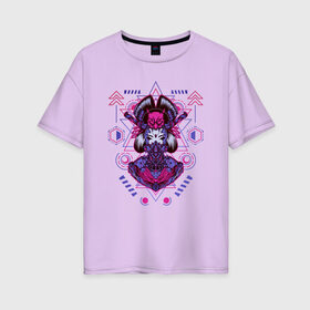 Женская футболка хлопок Oversize с принтом Geisha в Екатеринбурге, 100% хлопок | свободный крой, круглый ворот, спущенный рукав, длина до линии бедер
 | art | brutal | cool | cute | cyber | cybergirl | devil | geisha | geometry | girl | japan | katana | kawai | mask | mecha | robot | sacred | samurai | арт | ветор | геометрические | голова | девушка | кавай | катана | кибер | киборг | маска | маха