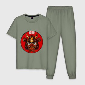 Мужская пижама хлопок с принтом Samurai в Екатеринбурге, 100% хлопок | брюки и футболка прямого кроя, без карманов, на брюках мягкая резинка на поясе и по низу штанин
 | art | japan | pop art | samurai | yakudza | арт | поп арт | самурай | якудза | япония | японский стиль