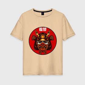 Женская футболка хлопок Oversize с принтом Samurai в Екатеринбурге, 100% хлопок | свободный крой, круглый ворот, спущенный рукав, длина до линии бедер
 | art | japan | pop art | samurai | yakudza | арт | поп арт | самурай | якудза | япония | японский стиль