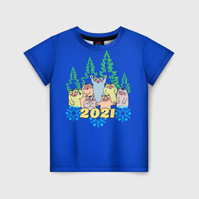 Детская футболка 3D с принтом 2021 новый год в Екатеринбурге, 100% гипоаллергенный полиэфир | прямой крой, круглый вырез горловины, длина до линии бедер, чуть спущенное плечо, ткань немного тянется | 2021 | кот | котенок | котик | коты | кошка | новый год