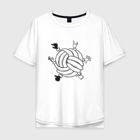 Мужская футболка хлопок Oversize с принтом Absurd 6 в Екатеринбурге, 100% хлопок | свободный крой, круглый ворот, “спинка” длиннее передней части | Тематика изображения на принте: графика | иллюстрация | клубок | круг | ладони | мяч | рисунок | руки | черно белый | шар