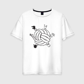 Женская футболка хлопок Oversize с принтом Absurd 6 в Екатеринбурге, 100% хлопок | свободный крой, круглый ворот, спущенный рукав, длина до линии бедер
 | графика | иллюстрация | клубок | круг | ладони | мяч | рисунок | руки | черно белый | шар