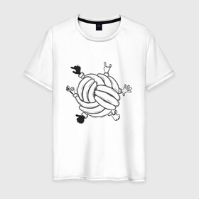 Мужская футболка хлопок с принтом Absurd 6 в Екатеринбурге, 100% хлопок | прямой крой, круглый вырез горловины, длина до линии бедер, слегка спущенное плечо. | Тематика изображения на принте: графика | иллюстрация | клубок | круг | ладони | мяч | рисунок | руки | черно белый | шар