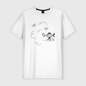 Мужская футболка хлопок Slim с принтом Absurd 8 в Екатеринбурге, 92% хлопок, 8% лайкра | приталенный силуэт, круглый вырез ворота, длина до линии бедра, короткий рукав | графика | звук | иллюстрация | облака | рисунок | рупор | рыба | ушки | черно белый | шляпа | юмор