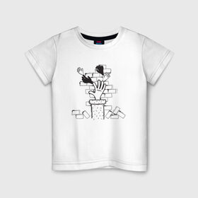 Детская футболка хлопок с принтом Absurd 10 в Екатеринбурге, 100% хлопок | круглый вырез горловины, полуприлегающий силуэт, длина до линии бедер | Тематика изображения на принте: графика | иллюстрация | кирпичи | кладка | кубики | рисунок | рука | стена | строитель | стройка | черно белый
