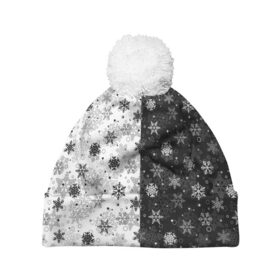 Шапка 3D c помпоном с принтом Чёрно-Белые Снежинки в Екатеринбурге, 100% полиэстер | универсальный размер, печать по всей поверхности изделия | merry christmas | дед мороз | ёлка | зима | мороз | новый год | подарок | праздник | рождество | с новым годом | санта клаус | снег | снеговик | снегурочка | снежинки | снежные узоры | узоры