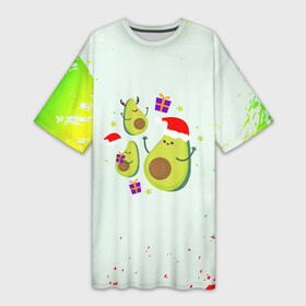 Платье-футболка 3D с принтом Новогодние Авокадо в Екатеринбурге,  |  | авокадо | веган | еда блогеров | мемы | минимализм | прикольные картинки | прикольные надписи | растение | смешное авокадо | фрукт