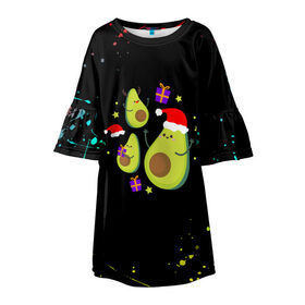 Детское платье 3D с принтом Новогодние Авокадо в Екатеринбурге, 100% полиэстер | прямой силуэт, чуть расширенный к низу. Круглая горловина, на рукавах — воланы | Тематика изображения на принте: авокадо | веган | еда блогеров | мемы | минимализм | прикольные картинки | прикольные надписи | растение | смешное авокадо | фрукт