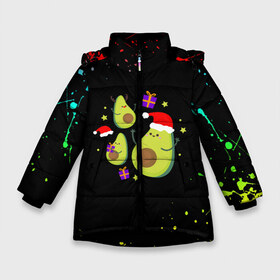 Зимняя куртка для девочек 3D с принтом Новогодние Авокадо в Екатеринбурге, ткань верха — 100% полиэстер; подклад — 100% полиэстер, утеплитель — 100% полиэстер. | длина ниже бедра, удлиненная спинка, воротник стойка и отстегивающийся капюшон. Есть боковые карманы с листочкой на кнопках, утяжки по низу изделия и внутренний карман на молнии. 

Предусмотрены светоотражающий принт на спинке, радужный светоотражающий элемент на пуллере молнии и на резинке для утяжки. | авокадо | веган | еда блогеров | мемы | минимализм | прикольные картинки | прикольные надписи | растение | смешное авокадо | фрукт