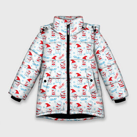 Зимняя куртка для девочек 3D с принтом Снеговики в Екатеринбурге, ткань верха — 100% полиэстер; подклад — 100% полиэстер, утеплитель — 100% полиэстер. | длина ниже бедра, удлиненная спинка, воротник стойка и отстегивающийся капюшон. Есть боковые карманы с листочкой на кнопках, утяжки по низу изделия и внутренний карман на молнии. 

Предусмотрены светоотражающий принт на спинке, радужный светоотражающий элемент на пуллере молнии и на резинке для утяжки. | merry christmas | дед мороз | ёлка | зима | мороз | новый год | подарок | праздник | рождество | с новым годом | санта клаус | снег | снеговик | снеговики | снегурочка | снежинки | снежные узоры | узоры