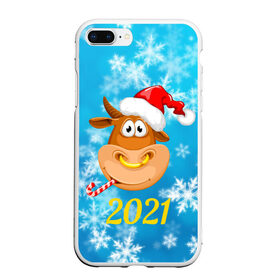 Чехол для iPhone 7Plus/8 Plus матовый с принтом Год быка 2021 в Екатеринбурге, Силикон | Область печати: задняя сторона чехла, без боковых панелей | Тематика изображения на принте: 2021 | 7 января | bull | newyear | santa | бык | быки | бычок | год быка | дед мороз | корова | новогодние каникулы | новогодние праздники | новый 2021 | новый год | новый год 2021 | рождество | сани | санта | санта клаус