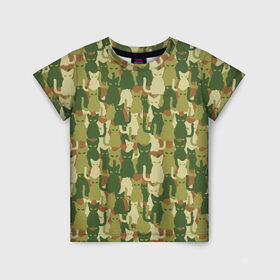 Детская футболка 3D с принтом Камуфляж из котов в Екатеринбурге, 100% гипоаллергенный полиэфир | прямой крой, круглый вырез горловины, длина до линии бедер, чуть спущенное плечо, ткань немного тянется | 23 февраля | армия | военная | зелень | камуфляж | листья | маскировка | паттерн | солдат | текстуры