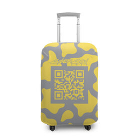 Чехол для чемодана 3D с принтом CyberCow 2021 в Екатеринбурге, 86% полиэфир, 14% спандекс | двустороннее нанесение принта, прорези для ручек и колес | cyberpunk | cyberrussia | illuminating | pantone | qr code | ultimate grey | безупречный | бык | желтый | киберкорова | корова | новый год | освещающий | пятна | серый