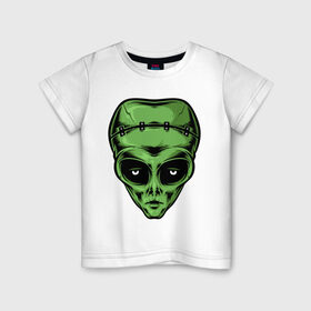 Детская футболка хлопок с принтом Alien Frankenstein в Екатеринбурге, 100% хлопок | круглый вырез горловины, полуприлегающий силуэт, длина до линии бедер | alien | frankenstein | monster | zombie | зомби | инопланетянин | монстр | нло | пришелец | франкенштейн | чудовище