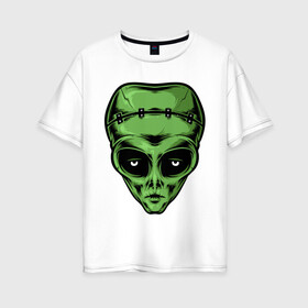 Женская футболка хлопок Oversize с принтом Alien Frankenstein в Екатеринбурге, 100% хлопок | свободный крой, круглый ворот, спущенный рукав, длина до линии бедер
 | alien | frankenstein | monster | zombie | зомби | инопланетянин | монстр | нло | пришелец | франкенштейн | чудовище