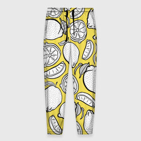 Мужские брюки 3D с принтом Illuminating Lemon в Екатеринбурге, 100% полиэстер | манжеты по низу, эластичный пояс регулируется шнурком, по бокам два кармана без застежек, внутренняя часть кармана из мелкой сетки | 2021 | винтаж | лимоны | ретро | фрукты | цвет года