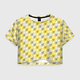 Женская футболка Crop-top 3D с принтом Ultimate Houndstooth в Екатеринбурге, 100% полиэстер | круглая горловина, длина футболки до линии талии, рукава с отворотами | 2021 | винтаж | гусиная лапка | орнамент | собачий клык | узор | цвет года