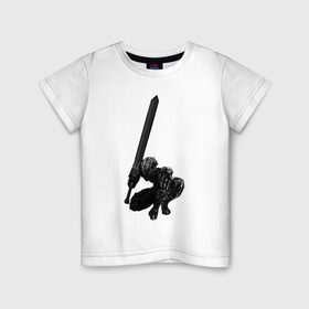 Детская футболка хлопок с принтом Berserk Guts в Екатеринбурге, 100% хлопок | круглый вырез горловины, полуприлегающий силуэт, длина до линии бедер | anime | armor | berserk | black | cape | guts | strong | sword | warrior | аниме | берсерк | гатс