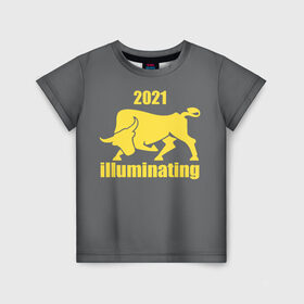 Детская футболка 3D с принтом Illuminating бык 2021 в Екатеринбурге, 100% гипоаллергенный полиэфир | прямой крой, круглый вырез горловины, длина до линии бедер, чуть спущенное плечо, ткань немного тянется | bull | new year | pantone | power | symbol | ultimate grey | мощь | новый год | сила | символ | энергия