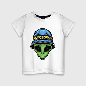 Детская футболка хлопок с принтом Alien in panama в Екатеринбурге, 100% хлопок | круглый вырез горловины, полуприлегающий силуэт, длина до линии бедер | alien | инопланетянин | кепка | нло | пришелец | хипстер | шляпа