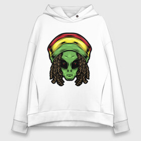 Женское худи Oversize хлопок с принтом Reggae alien в Екатеринбурге, френч-терри — 70% хлопок, 30% полиэстер. Мягкий теплый начес внутри —100% хлопок | боковые карманы, эластичные манжеты и нижняя кромка, капюшон на магнитной кнопке | alien | волосы | инопланетянин | кепка | нло | пришелец | растаман | регги | хипстер | шляпа