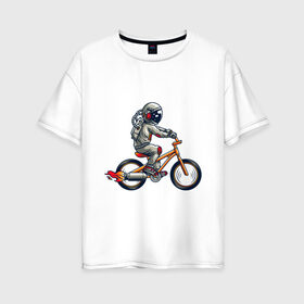 Женская футболка хлопок Oversize с принтом Астронавт на велосипеде в Екатеринбурге, 100% хлопок | свободный крой, круглый ворот, спущенный рукав, длина до линии бедер
 | астронавт | велосипед | космонавт | космос | костюм | ракеты | скафандр | хипстер | шлем