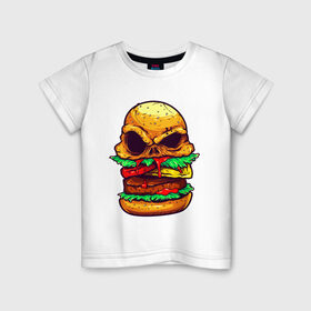 Детская футболка хлопок с принтом Голодный бургер в Екатеринбурге, 100% хлопок | круглый вырез горловины, полуприлегающий силуэт, длина до линии бедер | бургер | бутерброд | голодный | кровь | мясо | хипстер | череп
