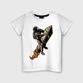Детская футболка хлопок с принтом Астронавт на ракете в Екатеринбурге, 100% хлопок | круглый вырез горловины, полуприлегающий силуэт, длина до линии бедер | астронавт | космонавт | космос | костюм | скафандр | хипстер | шлем