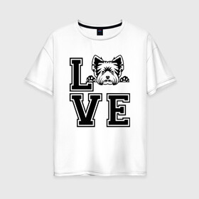 Женская футболка хлопок Oversize с принтом Люблю Йорков в Екатеринбурге, 100% хлопок | свободный крой, круглый ворот, спущенный рукав, длина до линии бедер
 | dog | yorkie | yorkshire terrier | домашний питомец | дрессировщик | друг человека | йорик | йорк | йоркширский терьер | кинолог | любитель собак | люблю | любовь | питомник | собака | собаковод | собачка