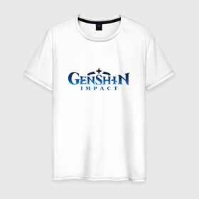 Мужская футболка хлопок с принтом GENSHIN IMPACT в Екатеринбурге, 100% хлопок | прямой крой, круглый вырез горловины, длина до линии бедер, слегка спущенное плечо. | anime | genshin impact лого | wifu | аниме | вайфу | геншин импакт | геншн импакт | игры | персонажи
