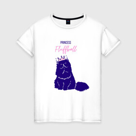 Женская футболка хлопок с принтом Пушистая принцесса в Екатеринбурге, 100% хлопок | прямой крой, круглый вырез горловины, длина до линии бедер, слегка спущенное плечо | арт | животные | картинка | корона | котёнок | котэ | кошка | надпись | пушистая | рисунок