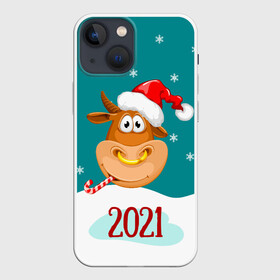 Чехол для iPhone 13 mini с принтом 2021 Год быка в Екатеринбурге,  |  | 2021 | 7 января | bull | newyear | santa | бык | быки | бычок | год быка | дед мороз | корова | новогодние каникулы | новогодние праздники | новый 2021 | новый год | новый год 2021 | рождество | сани | санта | санта клаус