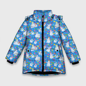 Зимняя куртка для девочек 3D с принтом Снеговики в Екатеринбурге, ткань верха — 100% полиэстер; подклад — 100% полиэстер, утеплитель — 100% полиэстер. | длина ниже бедра, удлиненная спинка, воротник стойка и отстегивающийся капюшон. Есть боковые карманы с листочкой на кнопках, утяжки по низу изделия и внутренний карман на молнии. 

Предусмотрены светоотражающий принт на спинке, радужный светоотражающий элемент на пуллере молнии и на резинке для утяжки. | merry christmas | дед мороз | ёлка | зима | новый год | праздник | санта клаус | снеговики | снегурочка | снежинки | снежная баба