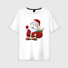 Женская футболка хлопок Oversize с принтом Дед Мороз в Екатеринбурге, 100% хлопок | свободный крой, круглый ворот, спущенный рукав, длина до линии бедер
 | new year | арт | графика | дед мороз | зима | новый год | рождество | санта