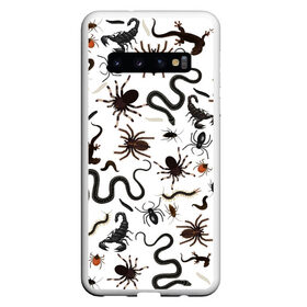 Чехол для Samsung Galaxy S10 с принтом Жуткие насекомые в Екатеринбурге, Силикон | Область печати: задняя сторона чехла, без боковых панелей | арт | белый | живность | животные | жук | жуткие насекомые | жуть | змея | клоп | набор насекомых | опарыш | паразит | паук | пиявка | рисунок | сколопендра | скорпион | таракан | фон | червь | ядовитый