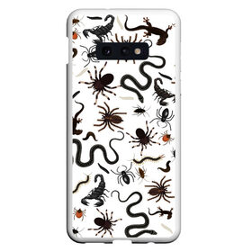 Чехол для Samsung S10E с принтом Жуткие насекомые в Екатеринбурге, Силикон | Область печати: задняя сторона чехла, без боковых панелей | арт | белый | живность | животные | жук | жуткие насекомые | жуть | змея | клоп | набор насекомых | опарыш | паразит | паук | пиявка | рисунок | сколопендра | скорпион | таракан | фон | червь | ядовитый