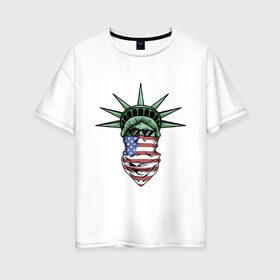 Женская футболка хлопок Oversize с принтом American Style в Екатеринбурге, 100% хлопок | свободный крой, круглый ворот, спущенный рукав, длина до линии бедер
 | американский | бандит | городской | очки | платок | свободы | статуя | флаг | хипстер