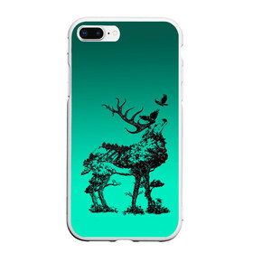 Чехол для iPhone 7Plus/8 Plus матовый с принтом олень из лесных символов в Екатеринбурге, Силикон | Область печати: задняя сторона чехла, без боковых панелей | ворон | градиент | деревья | животное | зверь | лес | лось | олень | природа | рога | сила | силуэт | символы | эко | экология